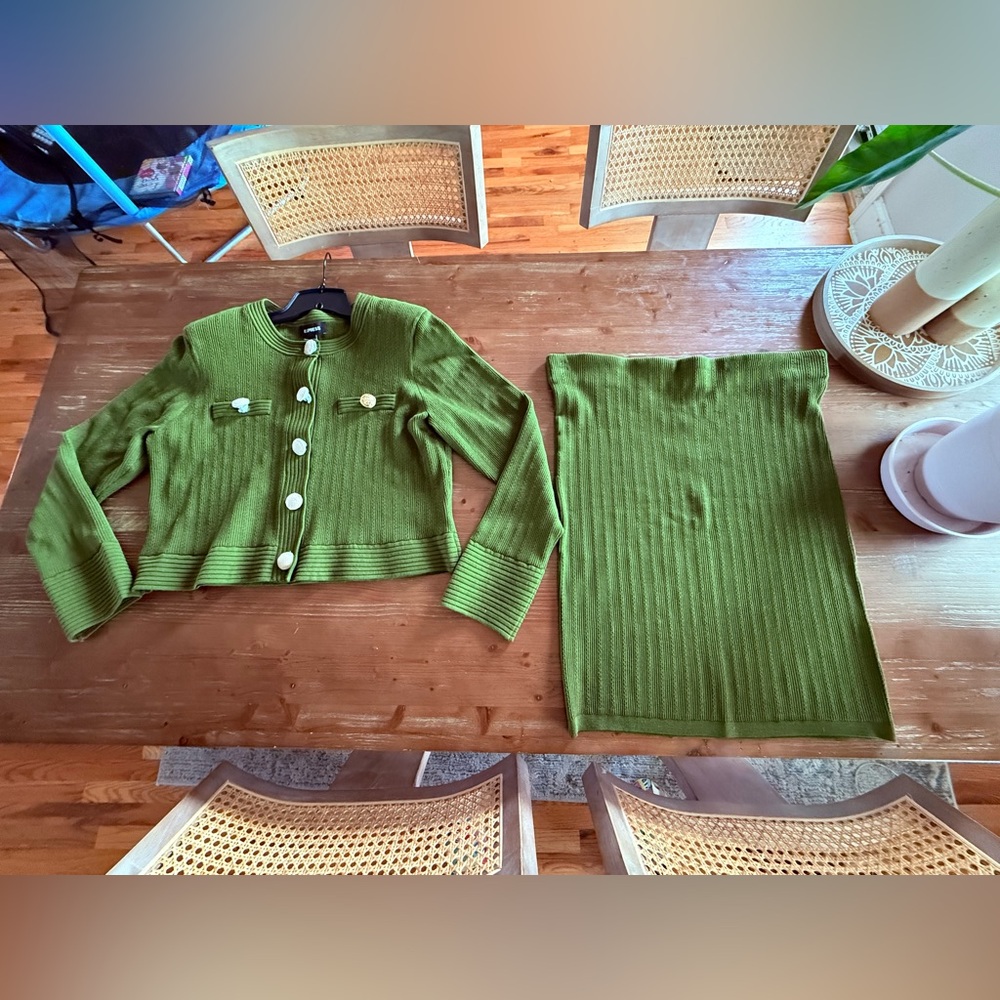Express Olive Green Military Inspired Skirt Set - Picture 2 of 11